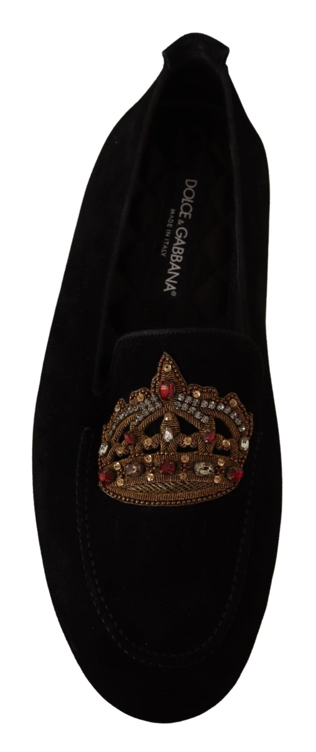 Dolce & Gabbana Black Leather Crystal Gold Crown Loafers Shoes by Dolce & Gabbana
