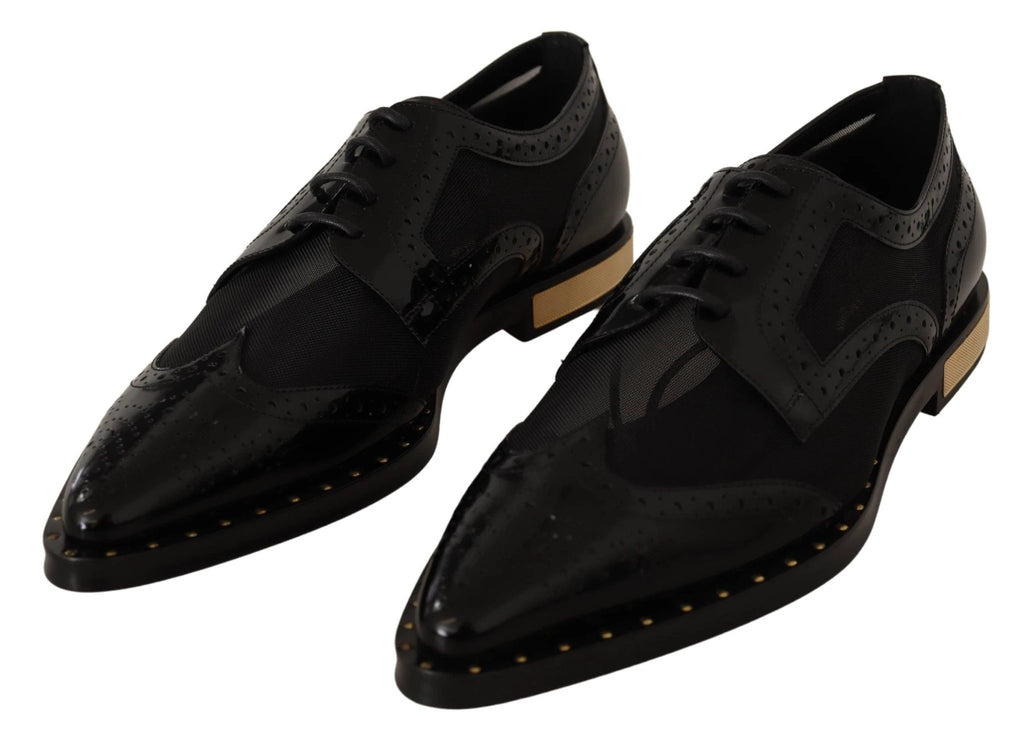 Dolce & Gabbana Black Leather Broques Sheer Wingtip Shoes by Dolce & Gabbana