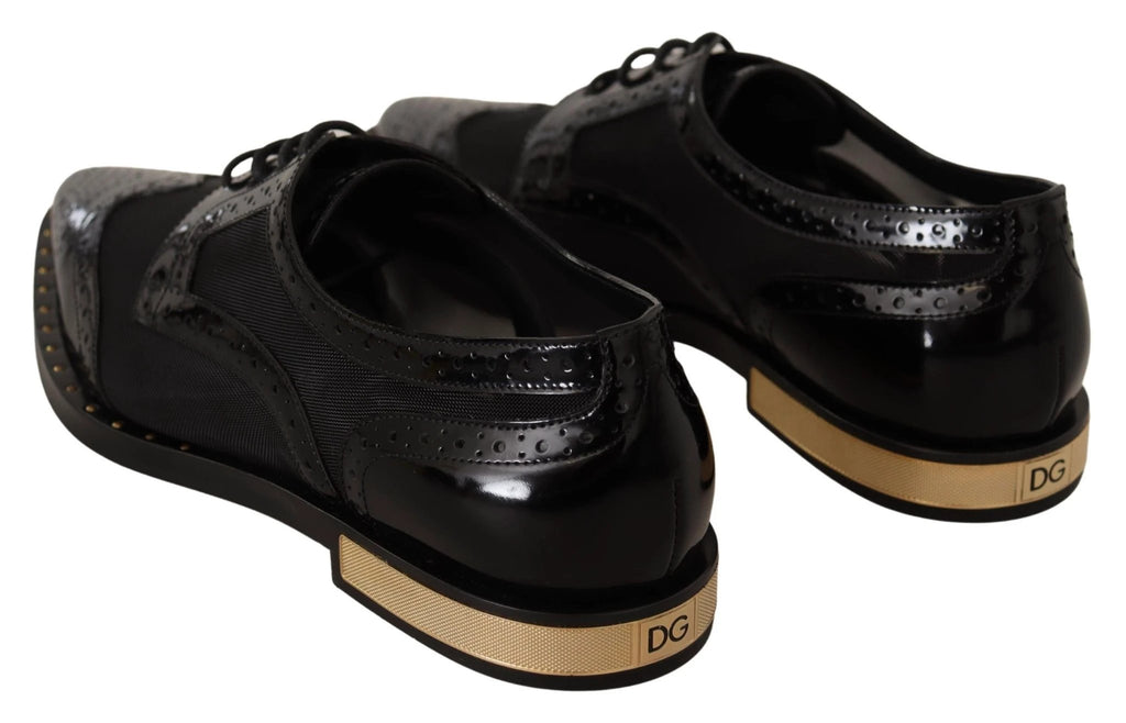 Dolce & Gabbana Black Leather Broques Sheer Wingtip Shoes by Dolce & Gabbana