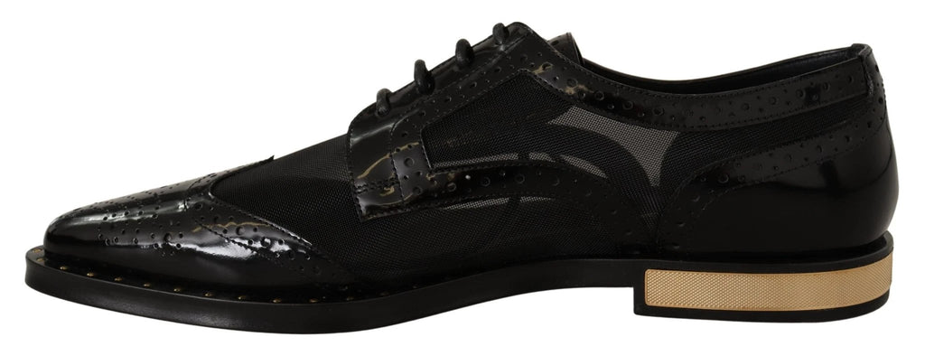 Dolce & Gabbana Black Leather Broques Sheer Wingtip Shoes by Dolce & Gabbana