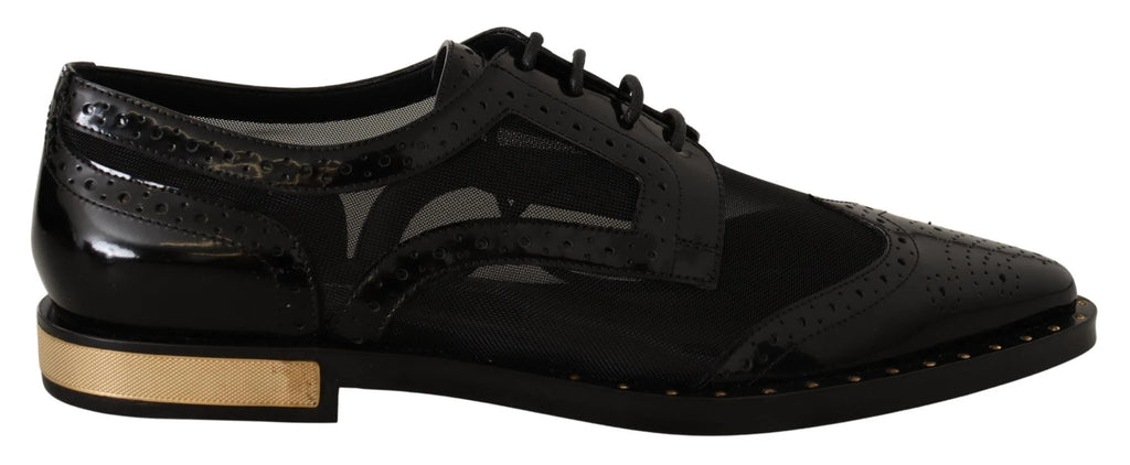 Dolce & Gabbana Black Leather Broques Sheer Wingtip Shoes by Dolce & Gabbana