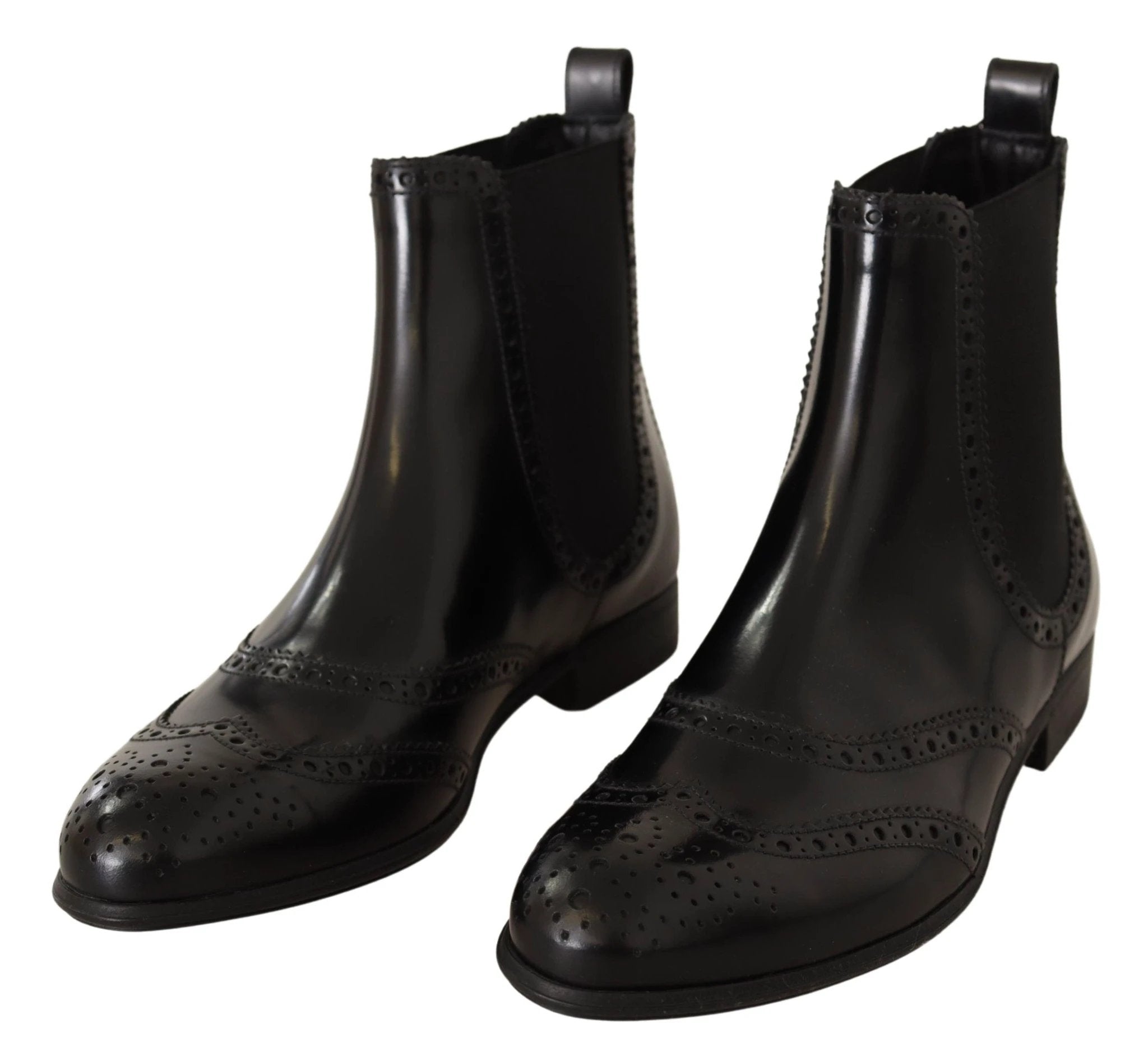Dolce & Gabbana Black Leather Ankle High Flat Boots Shoes by Dolce & Gabbana