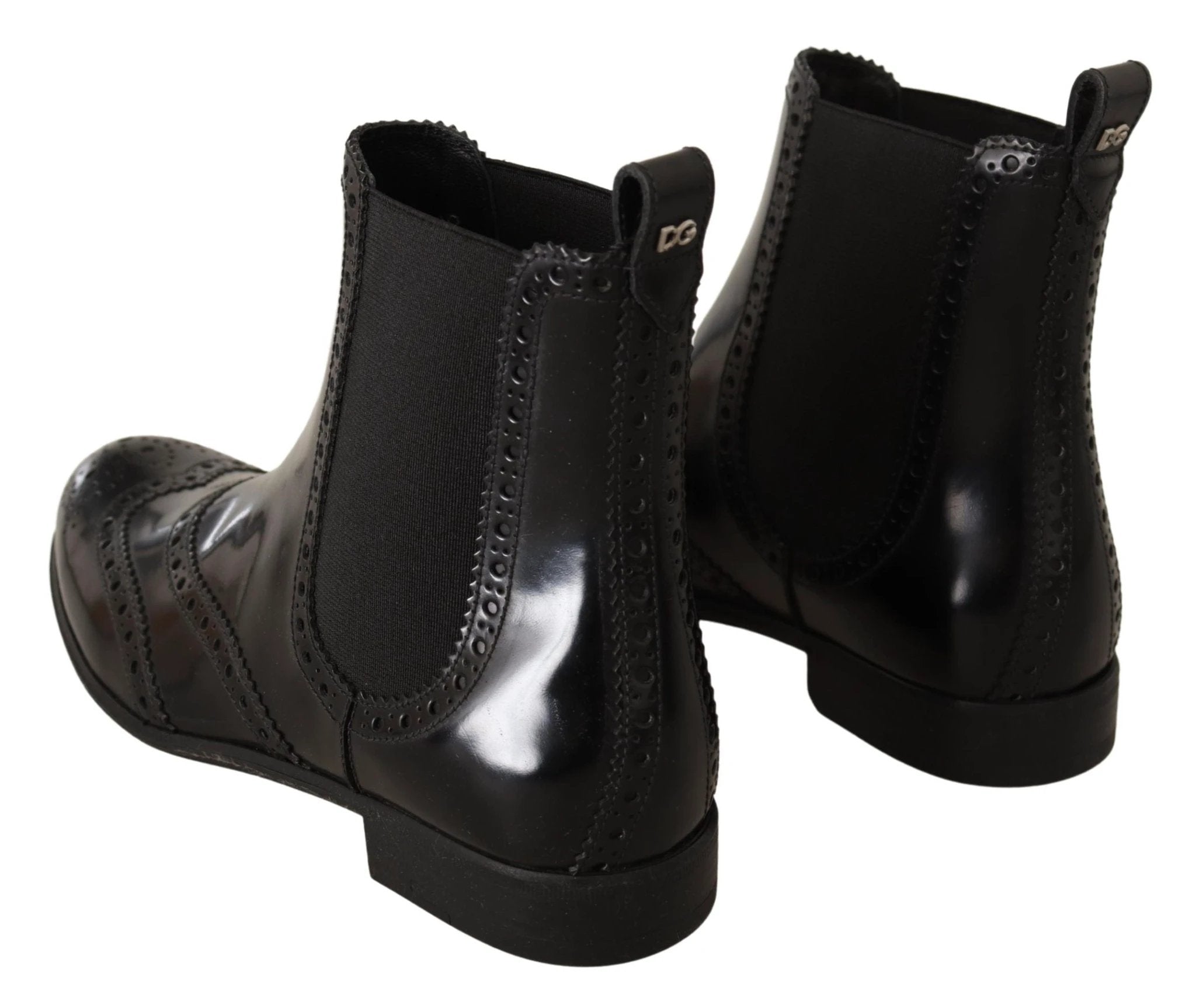 Dolce & Gabbana Black Leather Ankle High Flat Boots Shoes by Dolce & Gabbana