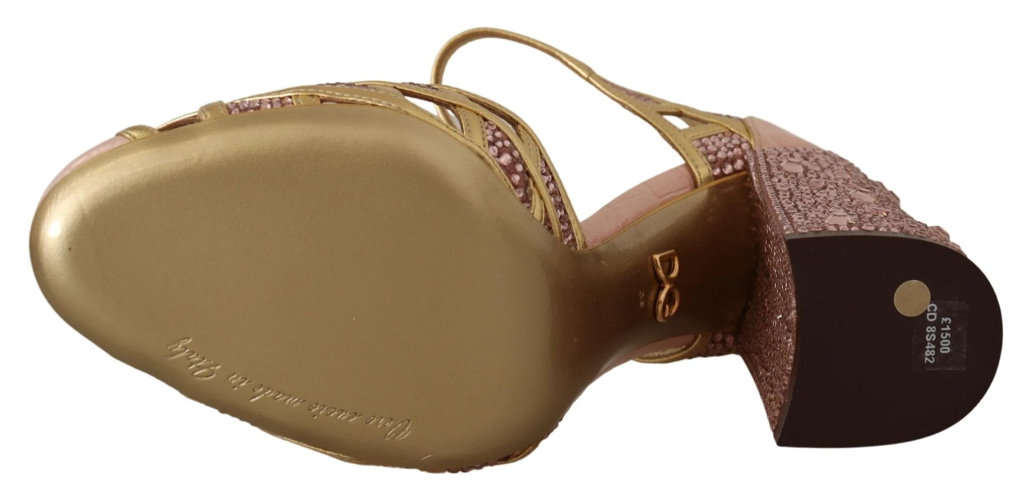 Dolce & Gabbana Pink Gold Leather Crystal Pumps T-strap Shoes by Dolce & Gabbana