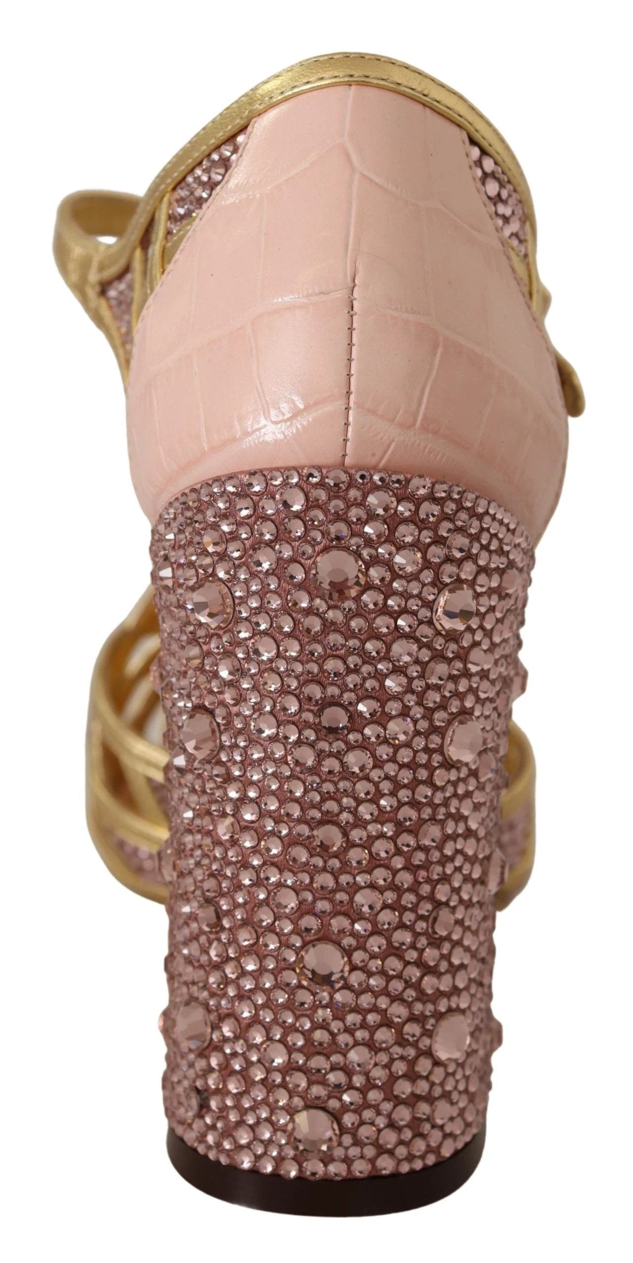 Dolce & Gabbana Pink Gold Leather Crystal Pumps T-strap Shoes by Dolce & Gabbana