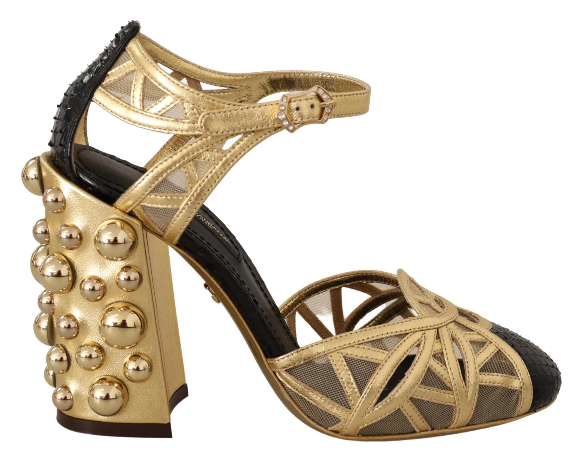 Dolce & Gabbana Black Gold Leather Studded Ankle Straps Shoes by Dolce & Gabbana