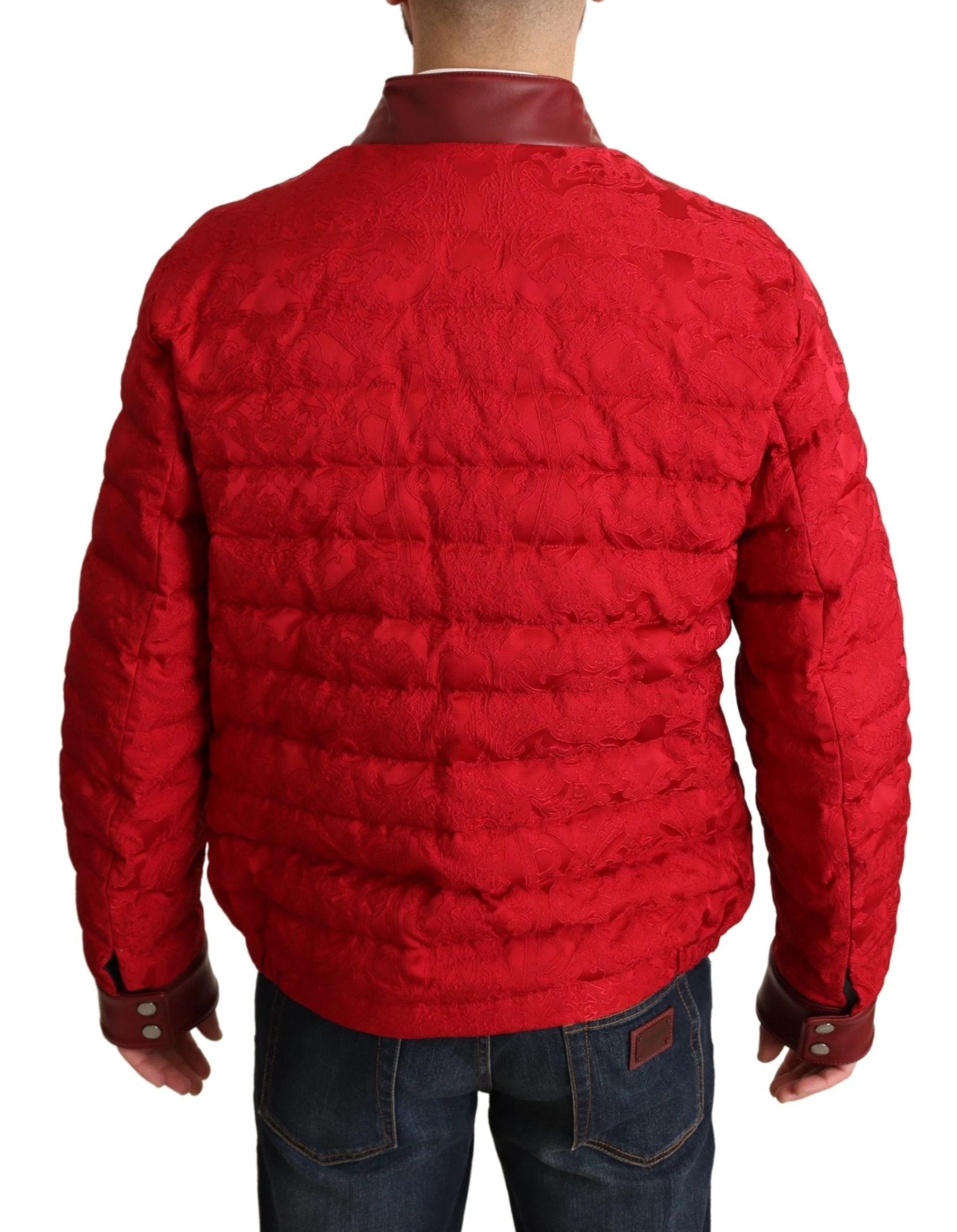 Dolce & Gabbana Red Brocade Bomber Gold Crown Logo Coat Jacket by Dolce & Gabbana
