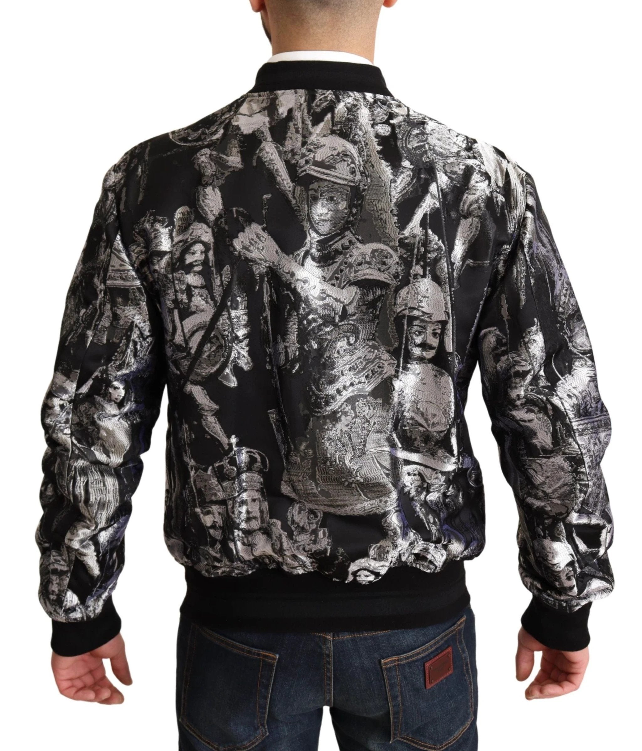 Dolce & Gabbana Black Silver Puppi Motive Bomber Jacket by Dolce & Gabbana