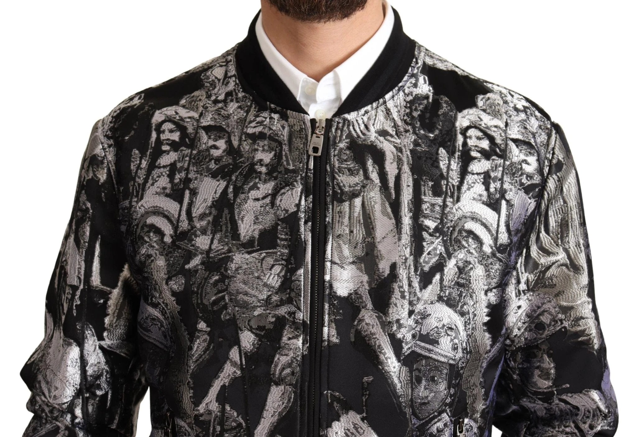 Dolce & Gabbana Black Silver Puppi Motive Bomber Jacket by Dolce & Gabbana