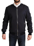 Dolce & Gabbana Blue Silk Coat Short Bomber Men Jacket by Dolce & Gabbana