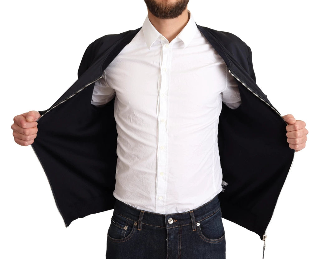 Dolce & Gabbana Blue Silk Coat Short Bomber Men Jacket by Dolce & Gabbana