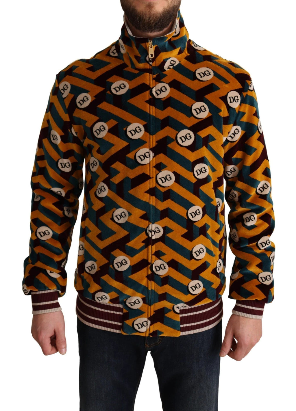 Dolce & Gabbana Multicolor Velvet DG Logo Mens Sweater Jacket by Dolce & Gabbana