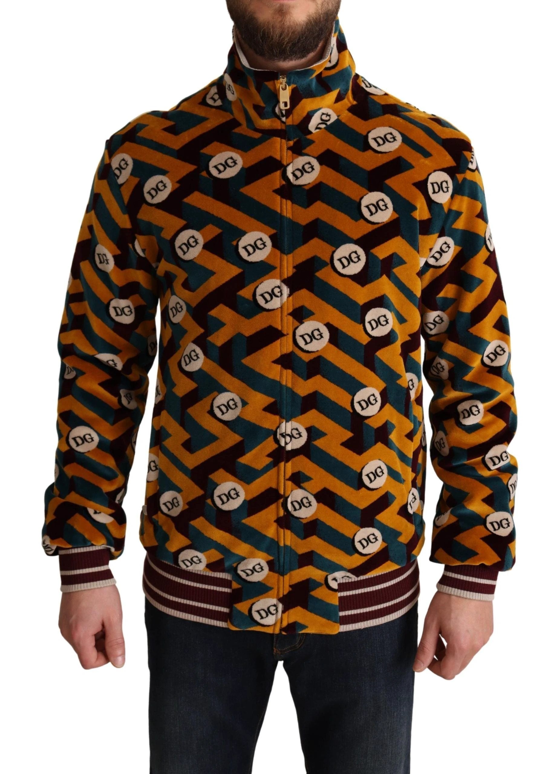 Dolce & Gabbana Multicolor Velvet DG Logo Mens Sweater Jacket by Dolce & Gabbana