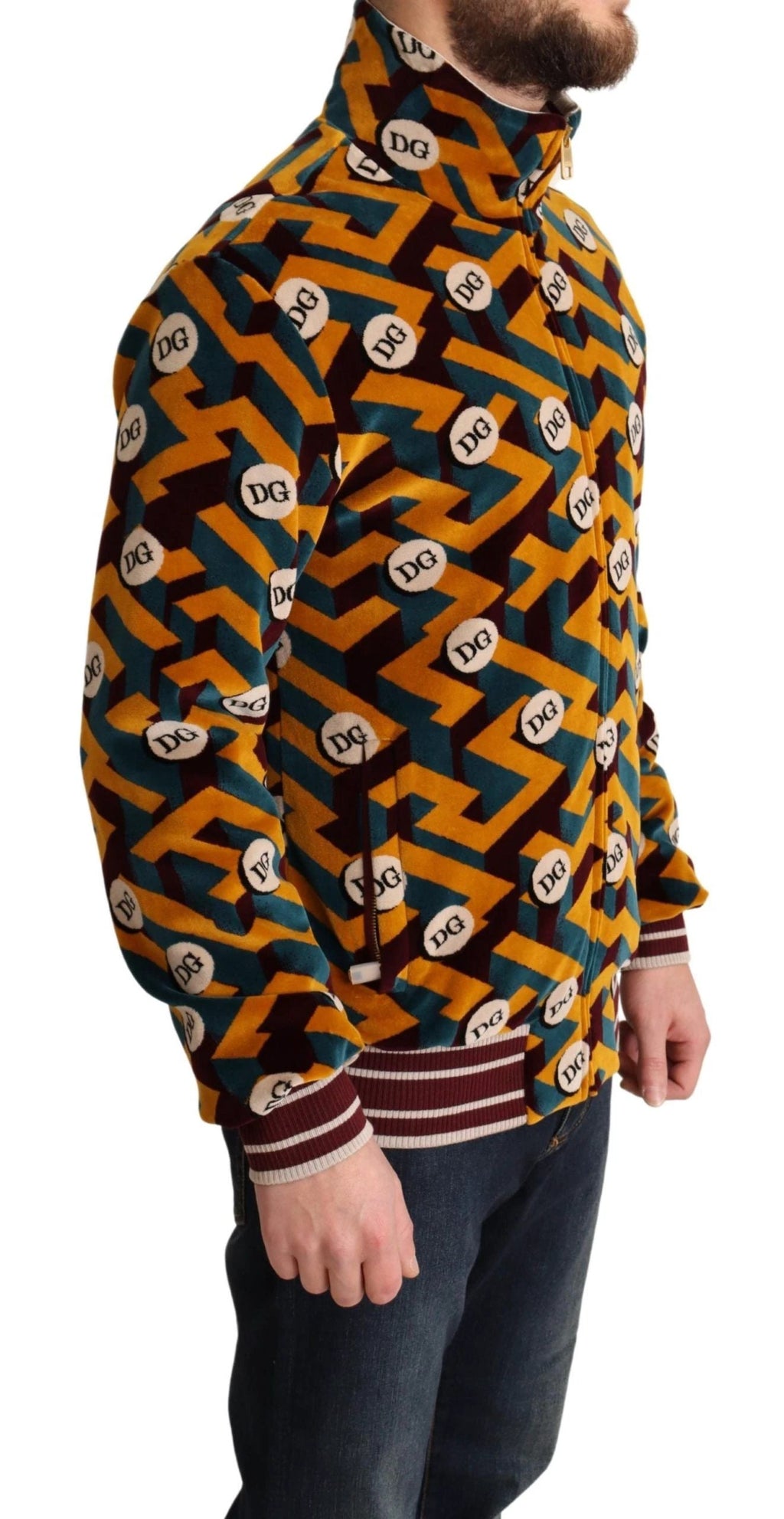 Dolce & Gabbana Multicolor Velvet DG Logo Mens Sweater Jacket by Dolce & Gabbana