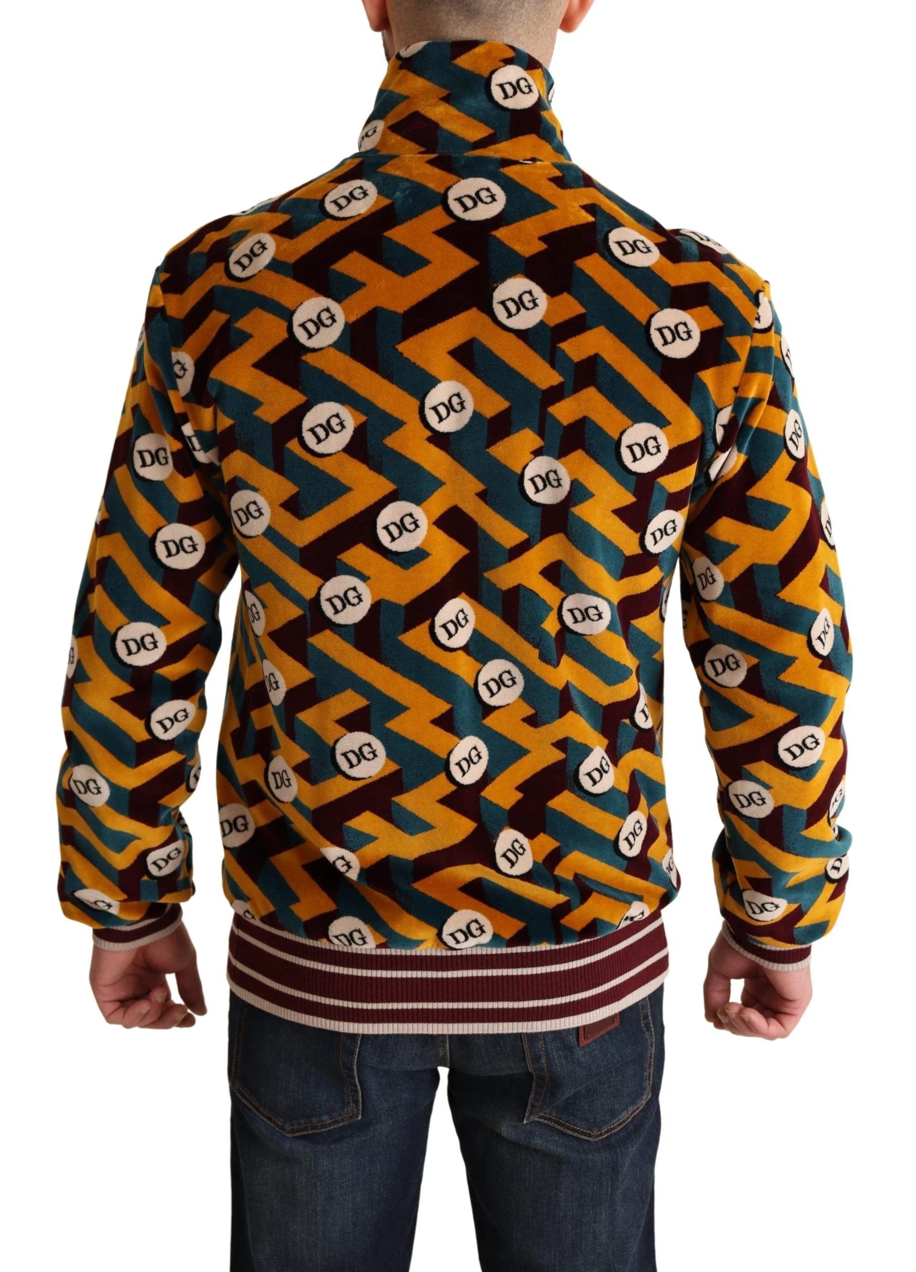 Dolce & Gabbana Multicolor Velvet DG Logo Mens Sweater Jacket by Dolce & Gabbana