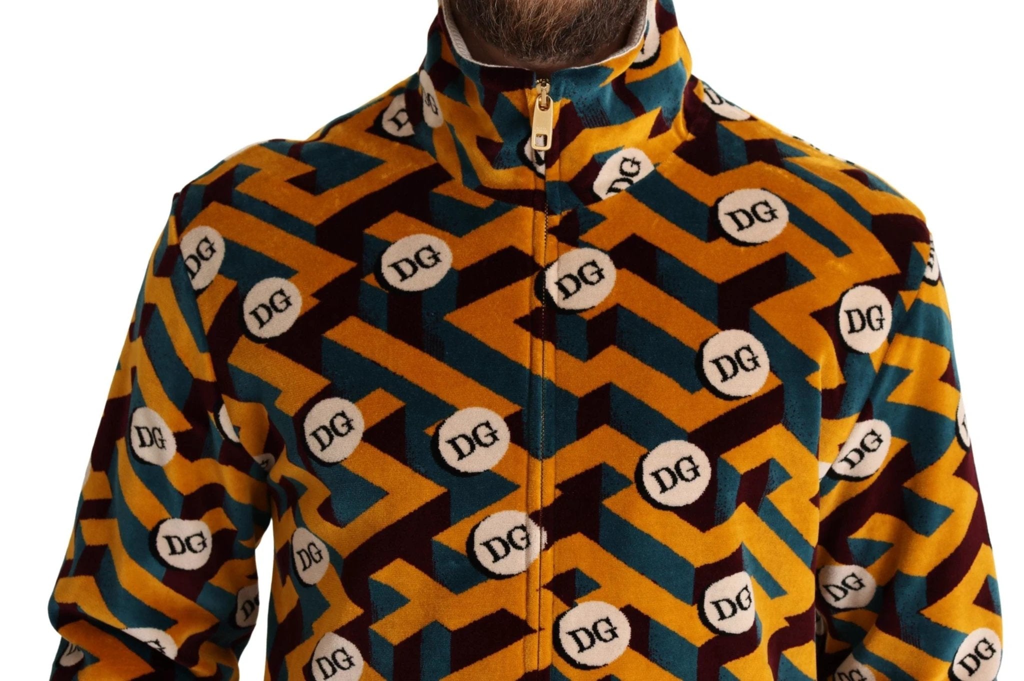 Dolce & Gabbana Multicolor Velvet DG Logo Mens Sweater Jacket by Dolce & Gabbana