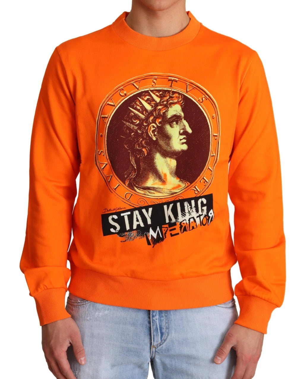 Dolce & Gabbana Orange King Ceasar Cotton Pullover Sweater by Dolce & Gabbana