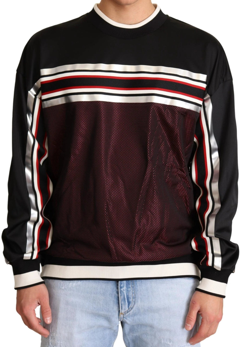 Dolce & Gabbana Black Red Mesh Sport Pullover Crewneck Sweater by Dolce & Gabbana
