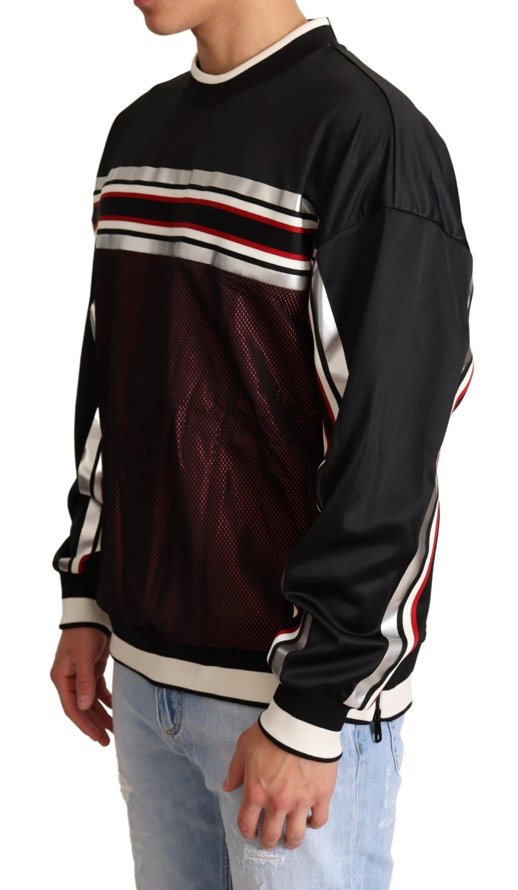 Dolce & Gabbana Black Red Mesh Sport Pullover Crewneck Sweater by Dolce & Gabbana