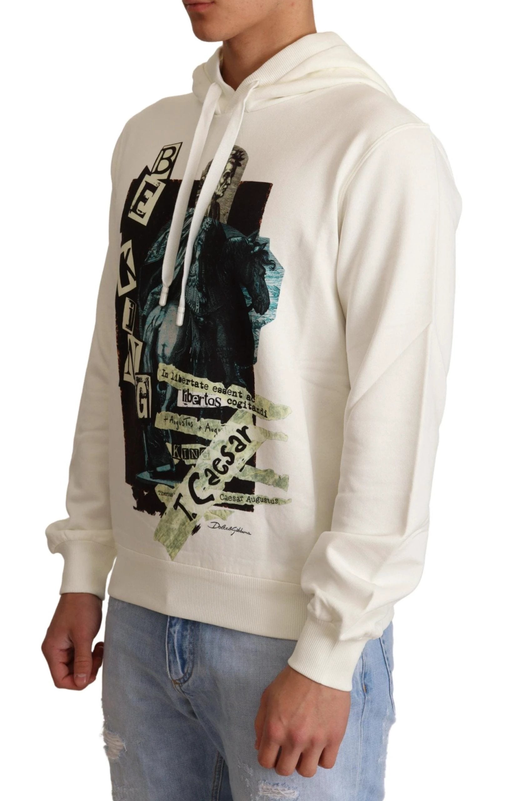 Dolce & Gabbana White King Ceasar Cotton Hooded Sweater by Dolce & Gabbana