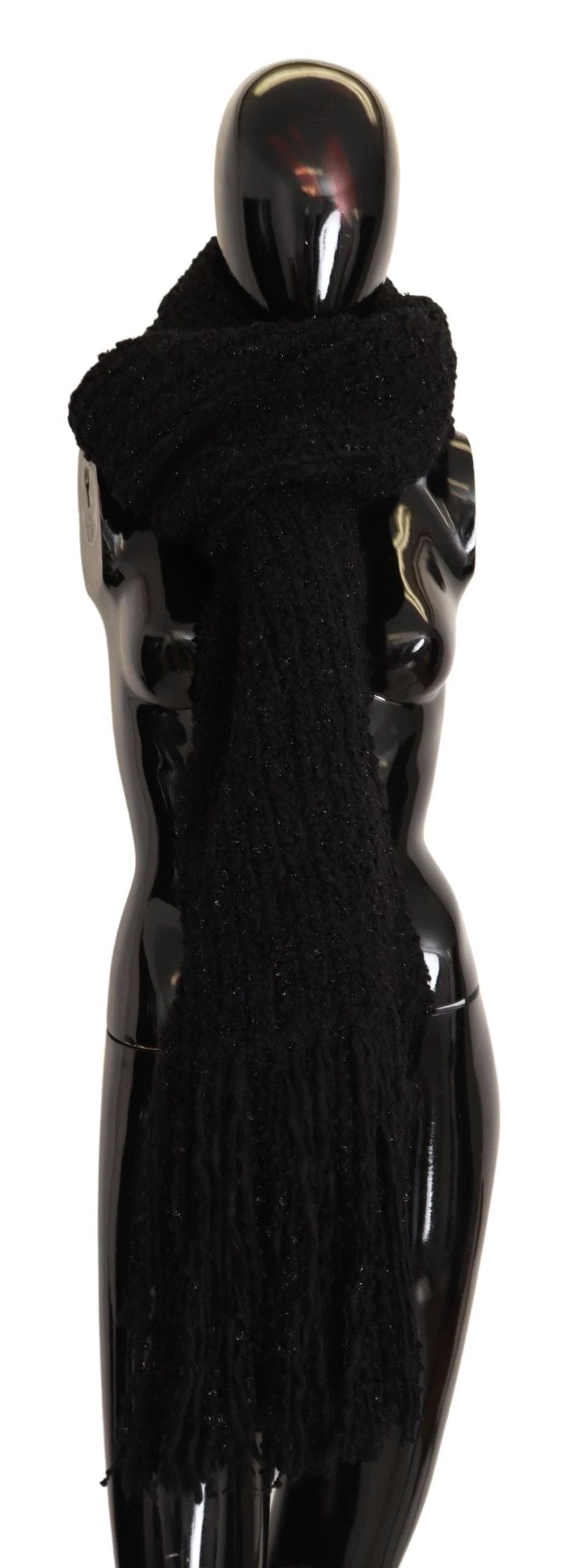 Dolce & Gabbana Black Virgin Wool Knitted Wrap Shawl Scarf by Dolce & Gabbana