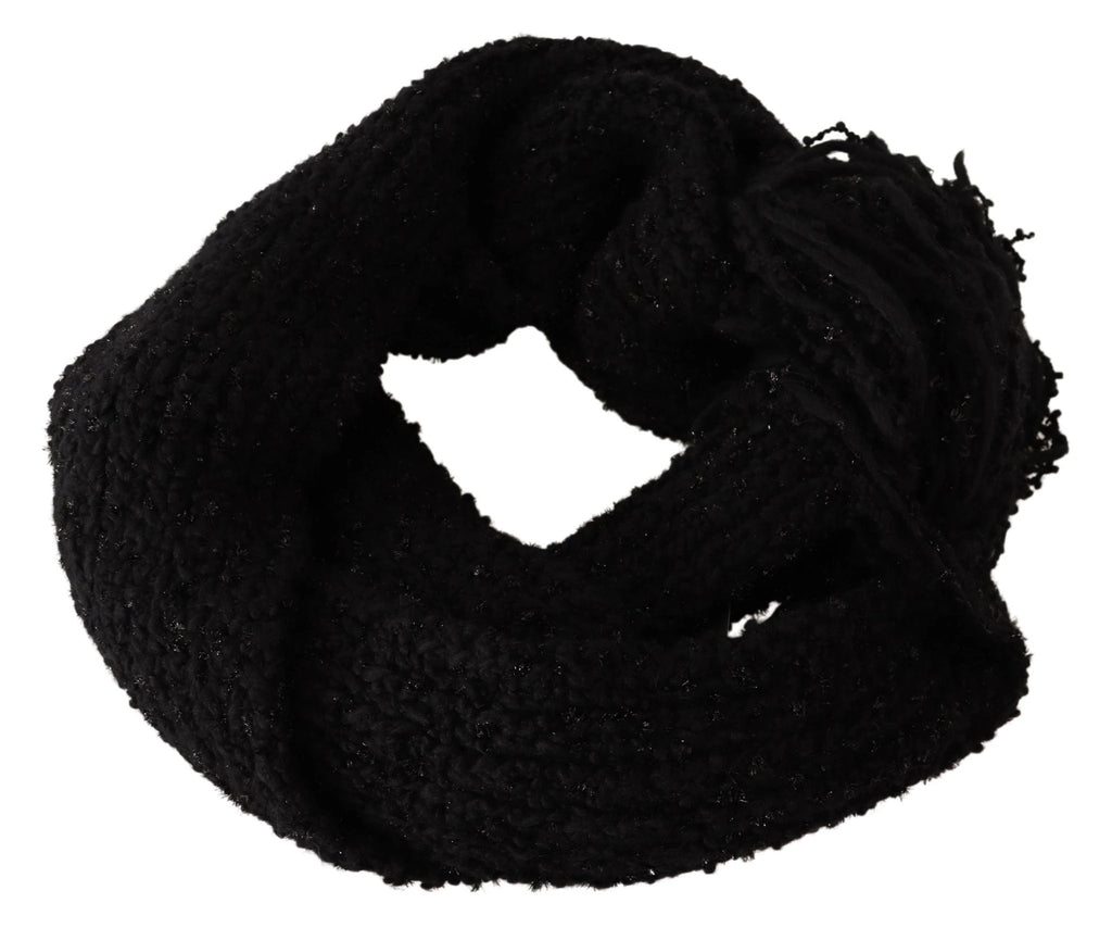 Dolce & Gabbana Black Virgin Wool Knitted Wrap Shawl Scarf by Dolce & Gabbana