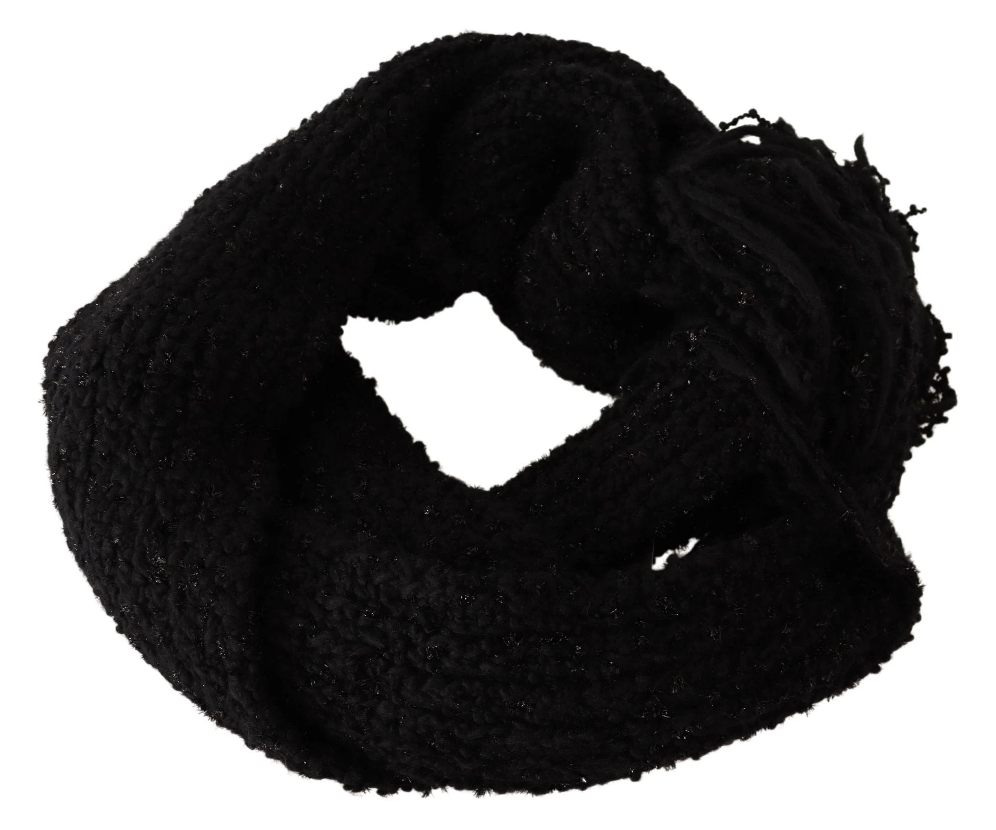 Dolce & Gabbana Black Virgin Wool Knitted Wrap Shawl Scarf by Dolce & Gabbana