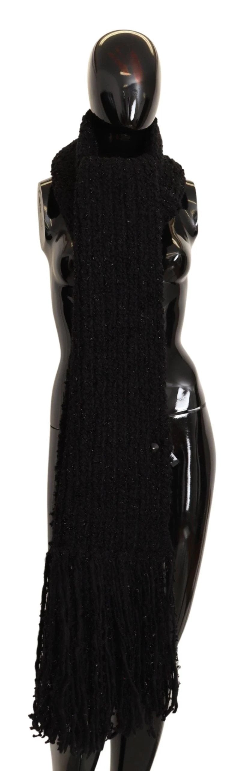Dolce & Gabbana Black Virgin Wool Knitted Wrap Shawl Scarf by Dolce & Gabbana