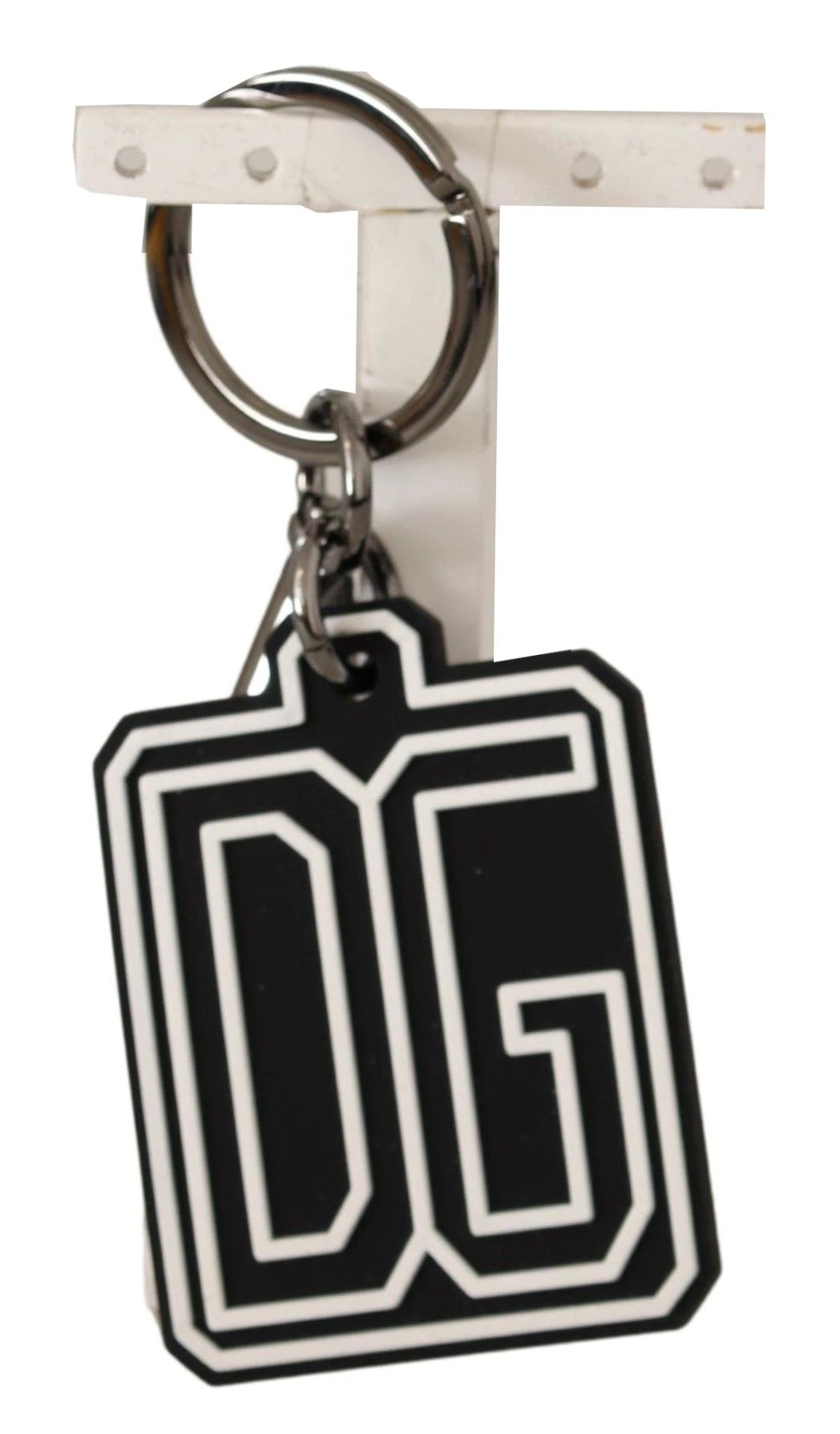 Dolce & Gabbana Black White DG Rubber Logo Silver Ring Keychain by Dolce & Gabbana
