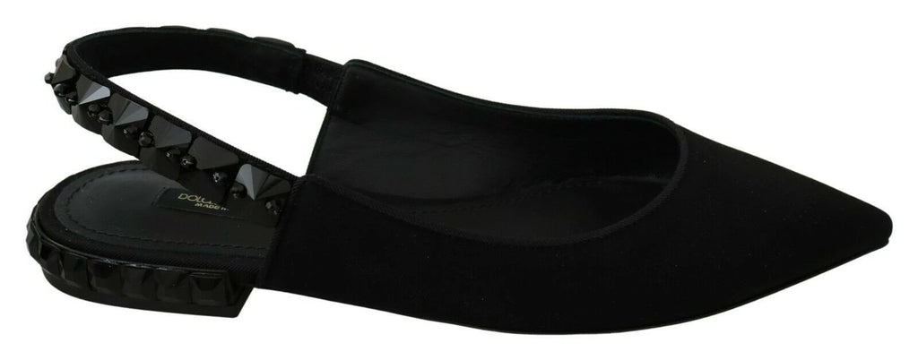 Dolce & Gabbana Black Flats Slingback Charmeuse Shoes by Dolce & Gabbana
