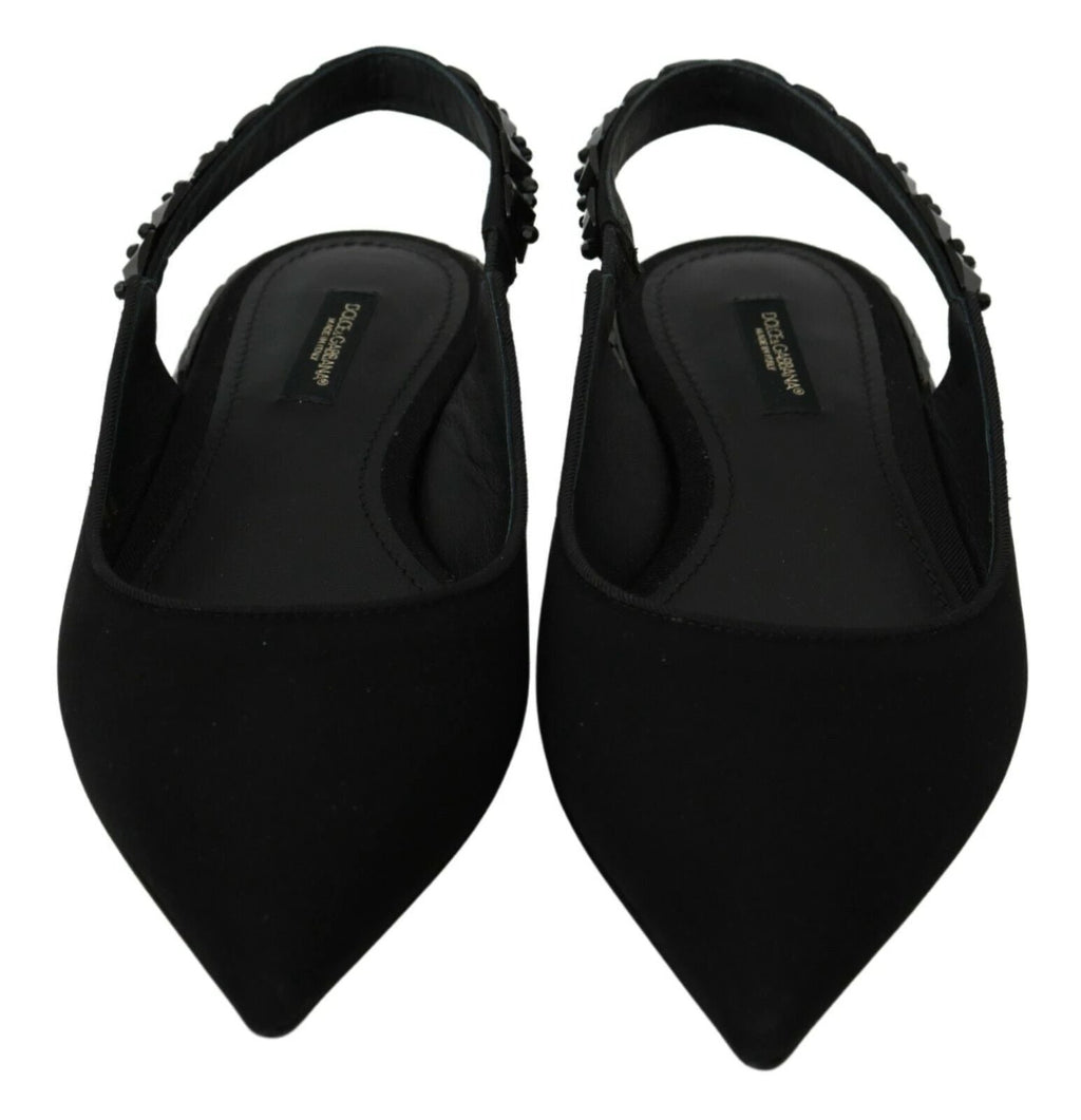 Dolce & Gabbana Black Flats Slingback Charmeuse Shoes by Dolce & Gabbana