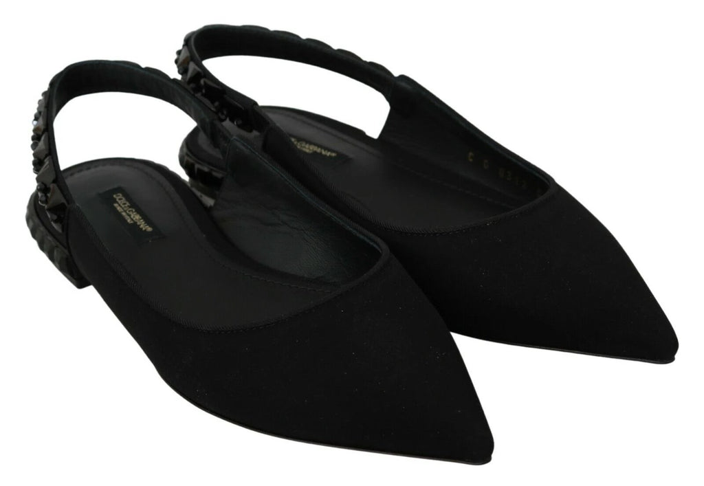 Dolce & Gabbana Black Flats Slingback Charmeuse Shoes by Dolce & Gabbana
