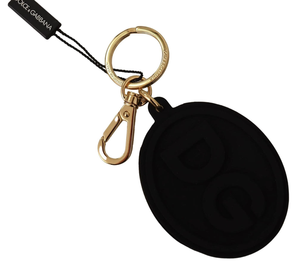 Dolce & Gabbana Black Rubber DG Logo Gold Brass Metal Keyring Keychain by Dolce & Gabbana