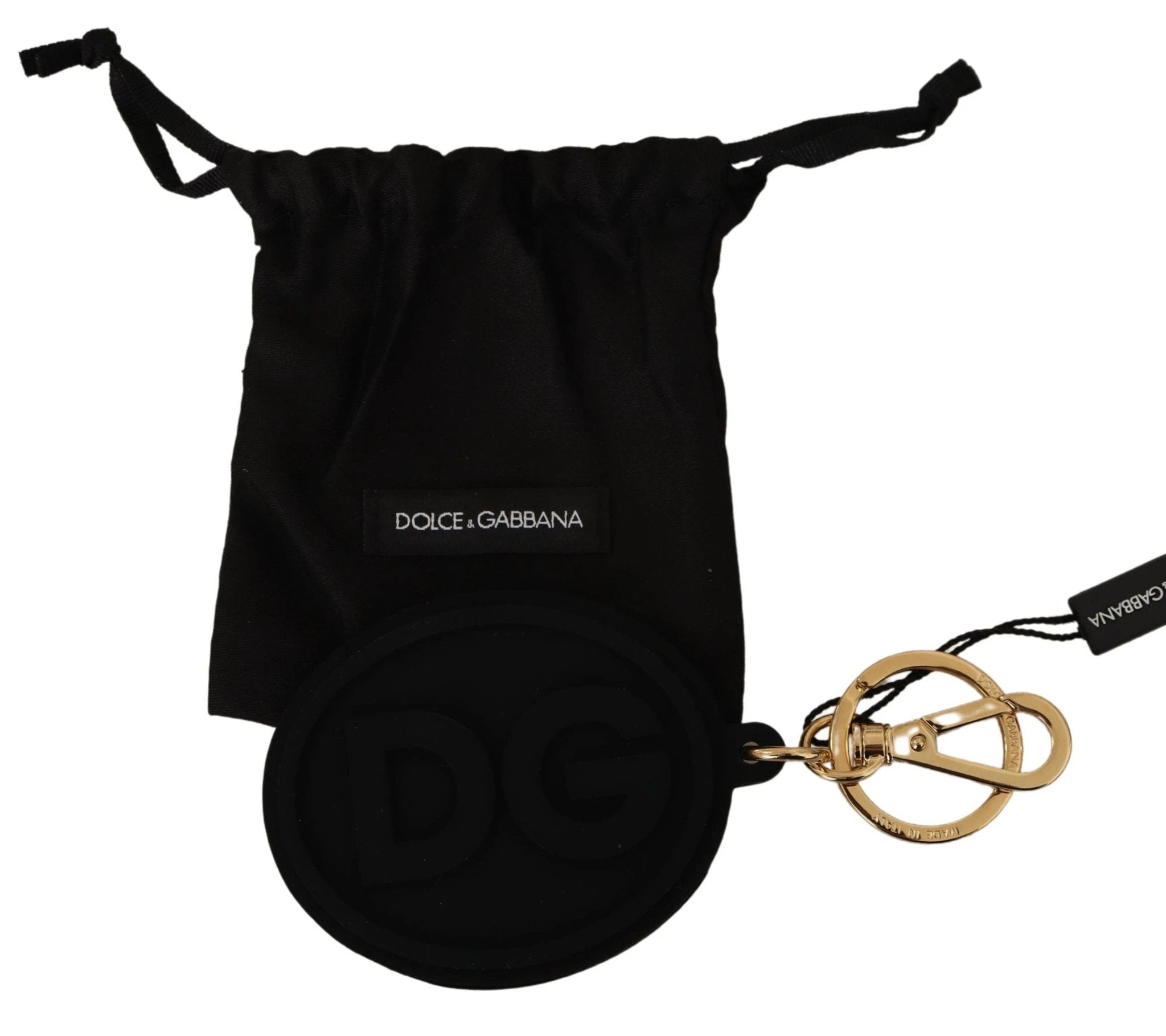 Dolce & Gabbana Black Rubber DG Logo Gold Brass Metal Keyring Keychain by Dolce & Gabbana