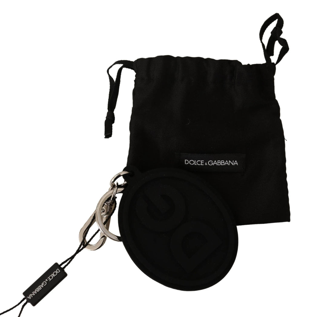 Dolce & Gabbana Black Rubber DG Logo Silver Brass Metal Keychain by Dolce & Gabbana