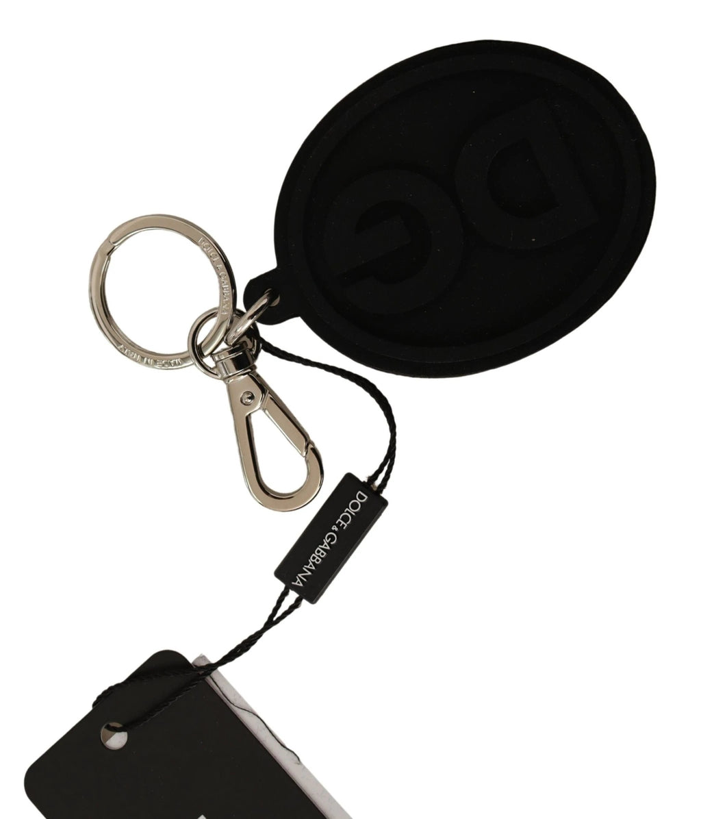 Dolce & Gabbana Black Rubber DG Logo Silver Brass Metal Keychain by Dolce & Gabbana