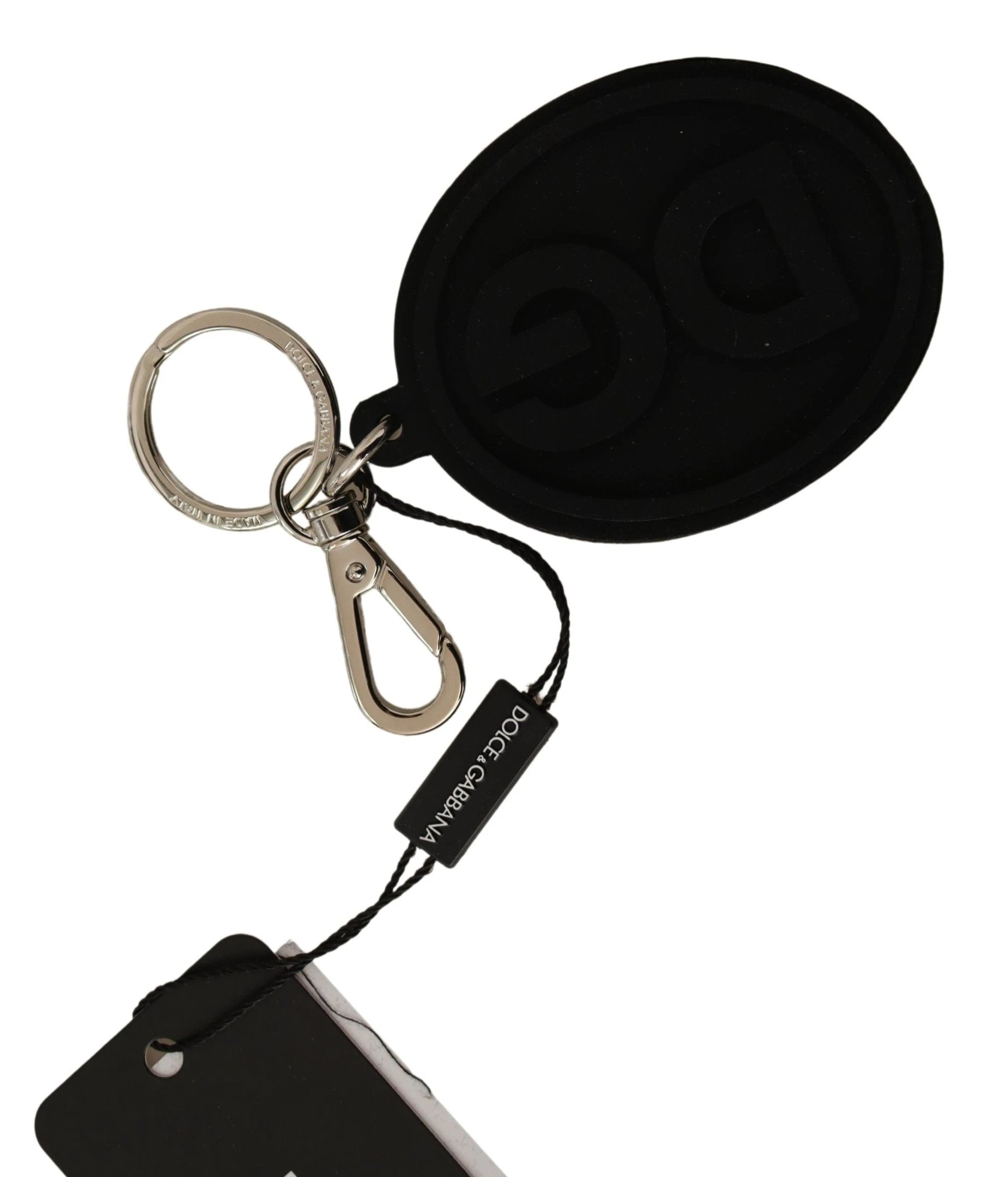 Dolce & Gabbana Black Rubber DG Logo Silver Brass Metal Keychain by Dolce & Gabbana