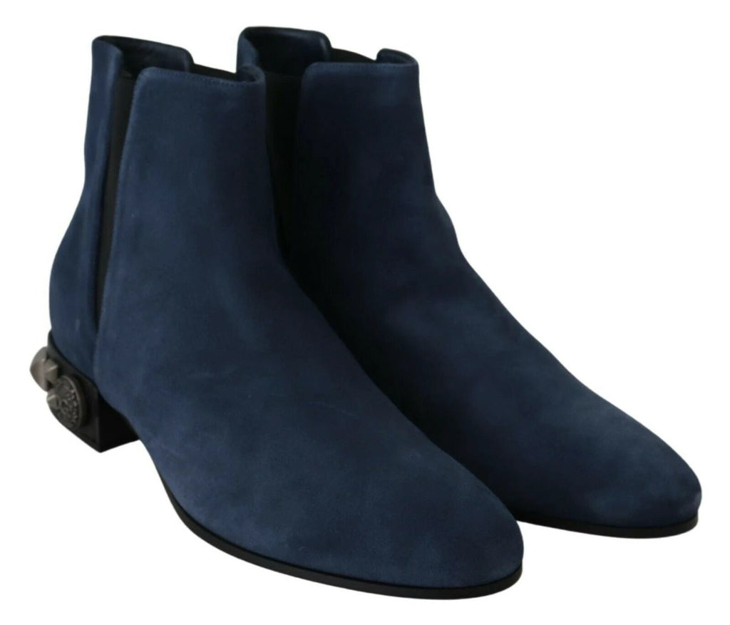 Dolce & Gabbana Blue Suede Embellished Studded Boots Shoes by Dolce & Gabbana