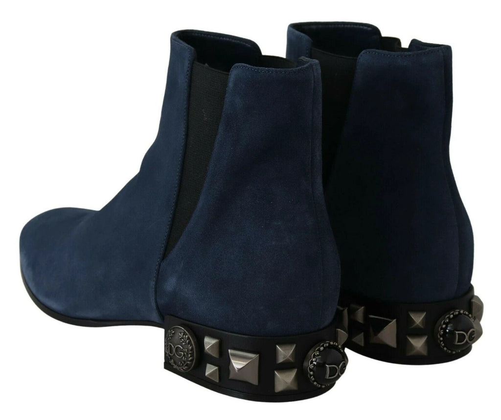 Dolce & Gabbana Blue Suede Embellished Studded Boots Shoes by Dolce & Gabbana