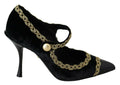 Dolce & Gabbana Black Embellished Velvet Mary Jane Pumps Shoes by Dolce & Gabbana
