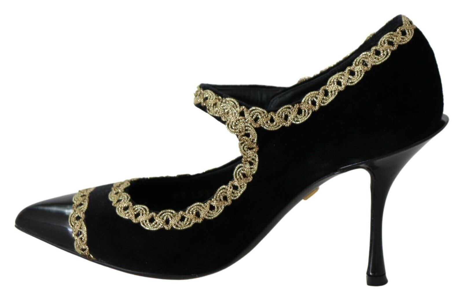 Dolce & Gabbana Black Embellished Velvet Mary Jane Pumps Shoes by Dolce & Gabbana