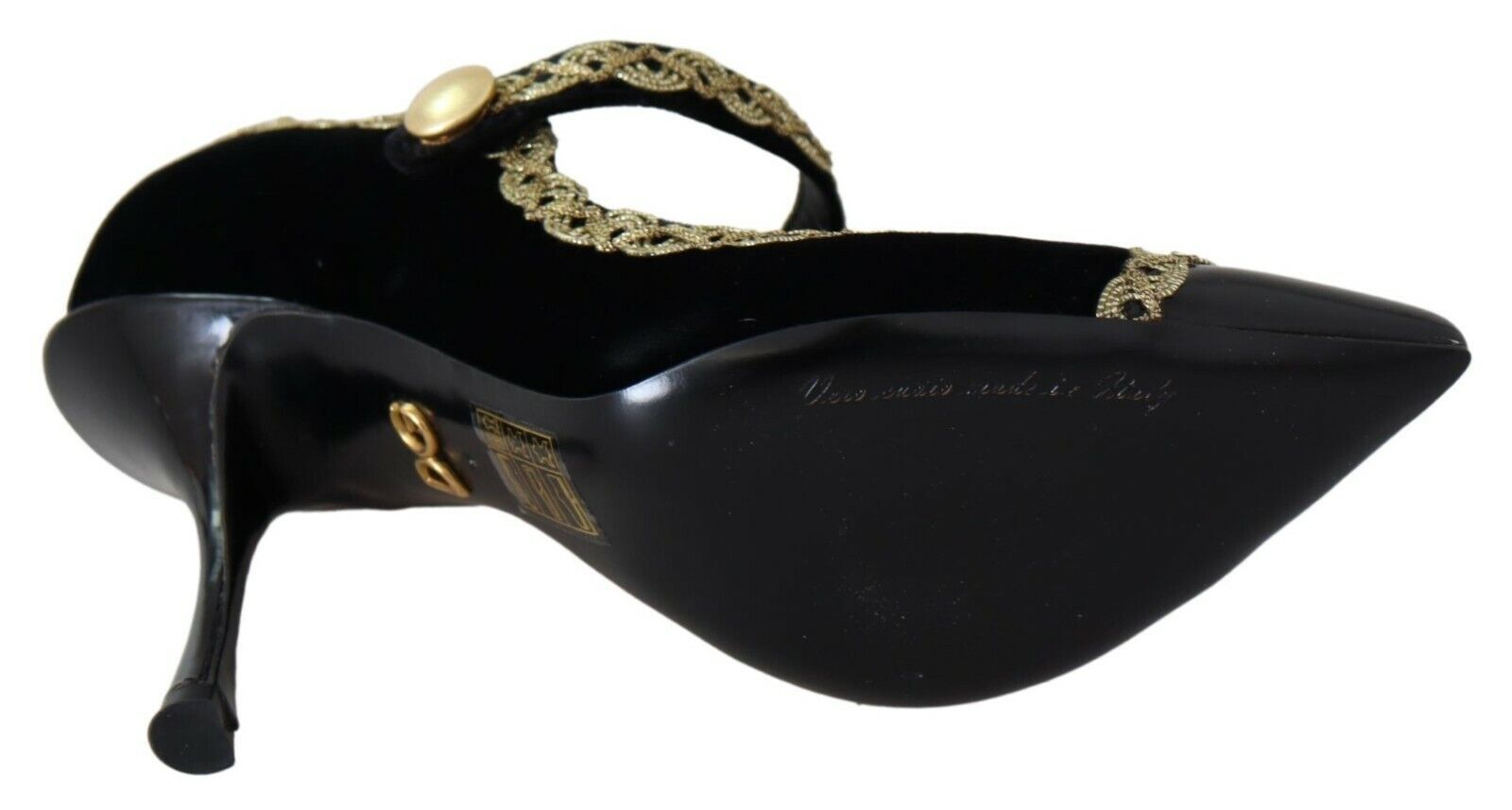 Dolce & Gabbana Black Embellished Velvet Mary Jane Pumps Shoes by Dolce & Gabbana