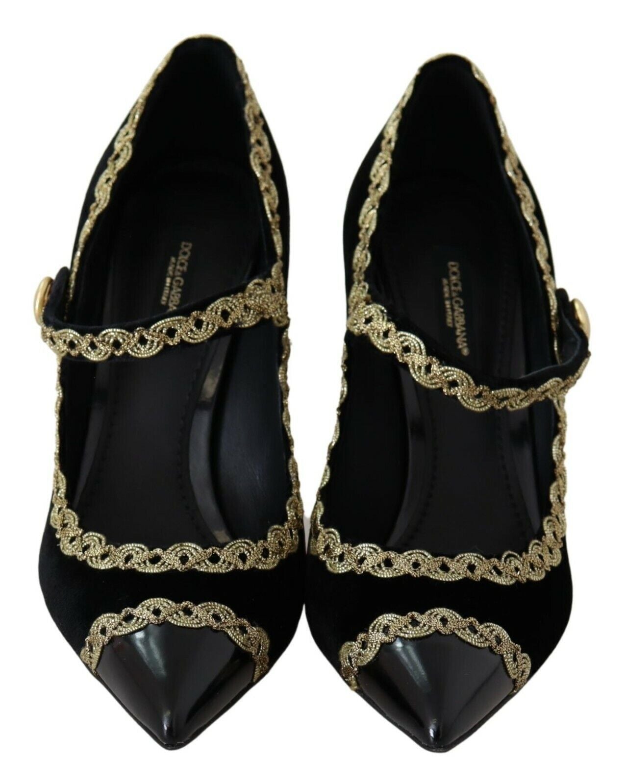 Dolce & Gabbana Black Embellished Velvet Mary Jane Pumps Shoes by Dolce & Gabbana
