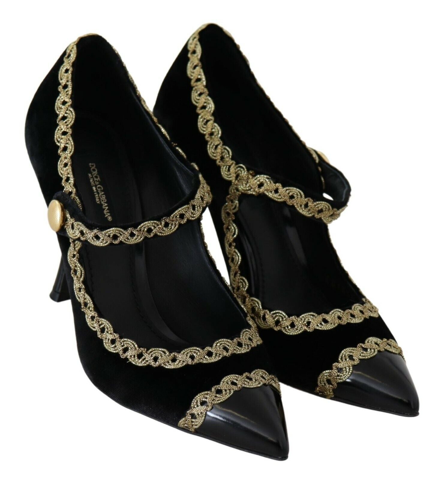 Dolce & Gabbana Black Embellished Velvet Mary Jane Pumps Shoes by Dolce & Gabbana