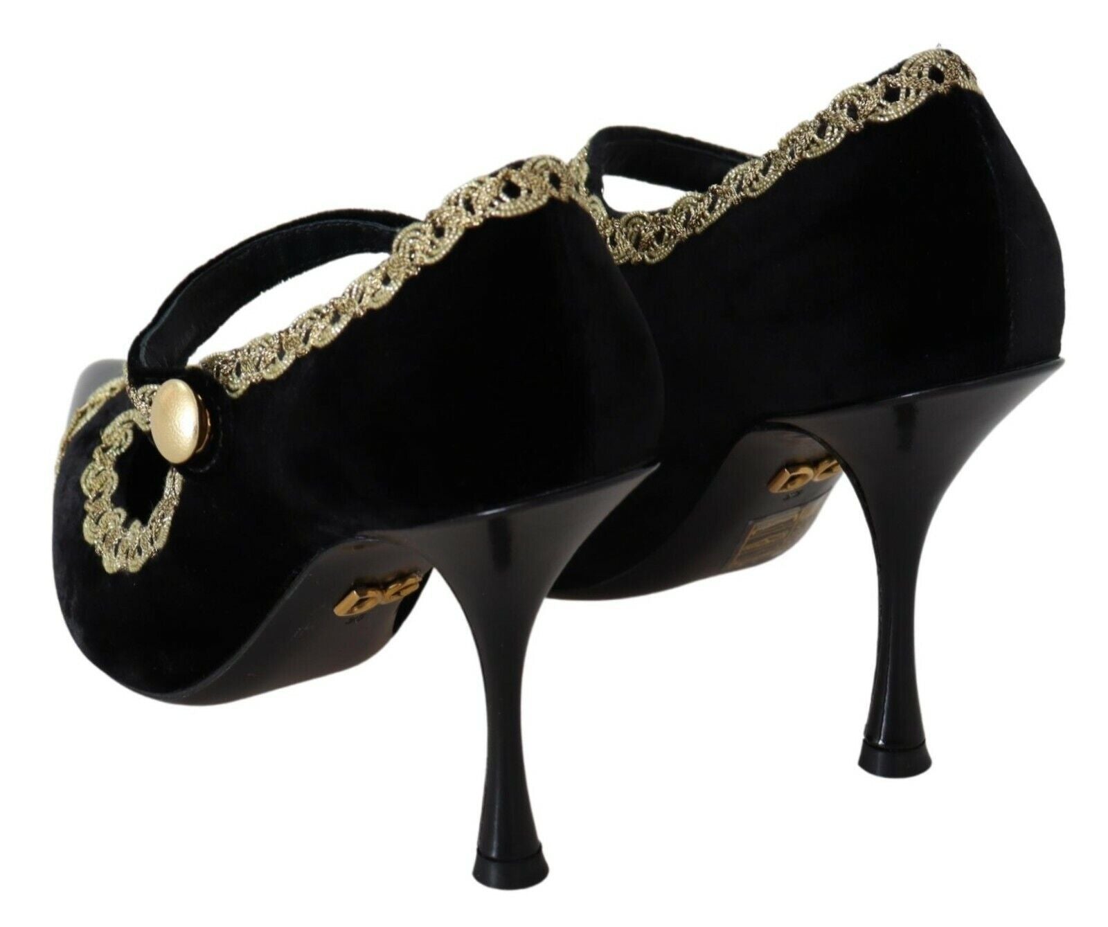 Dolce & Gabbana Black Embellished Velvet Mary Jane Pumps Shoes by Dolce & Gabbana