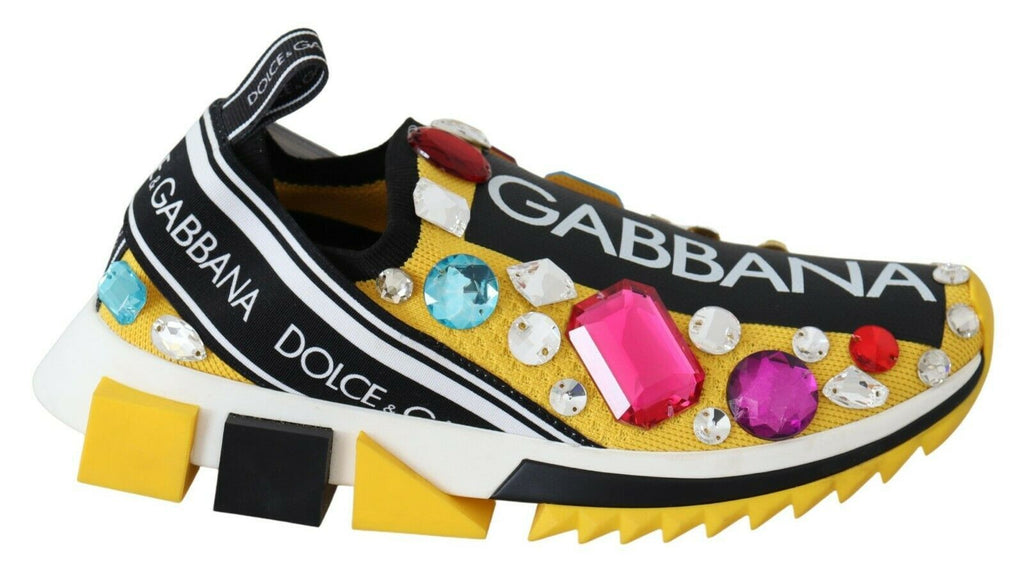 Dolce & Gabbana Yellow Multicolor Crystals Sneakers Shoes by Dolce & Gabbana