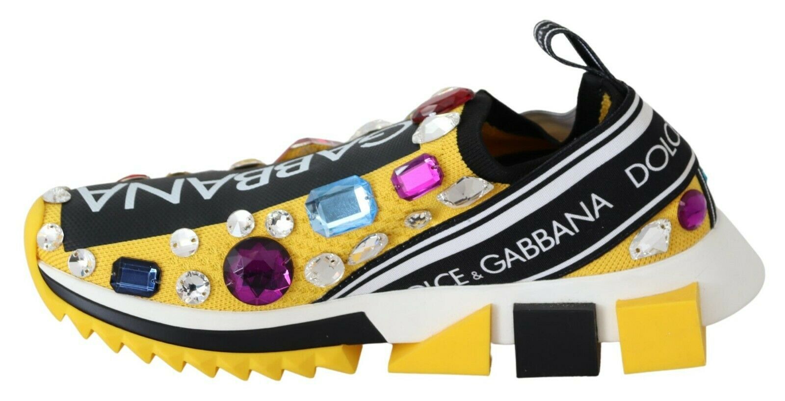 Dolce & Gabbana Yellow Multicolor Crystals Sneakers Shoes by Dolce & Gabbana