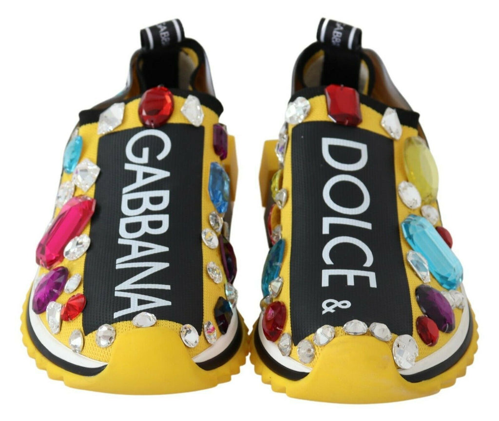 Dolce & Gabbana Yellow Multicolor Crystals Sneakers Shoes by Dolce & Gabbana