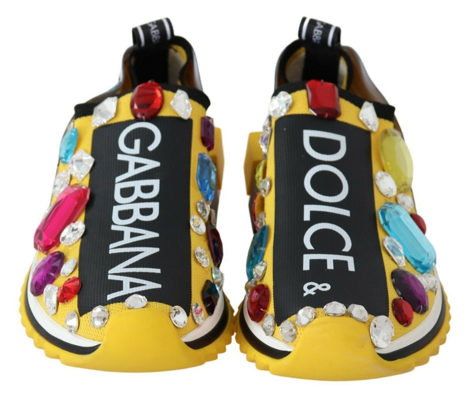 Dolce & Gabbana Yellow Multicolor Crystals Sneakers Shoes by Dolce & Gabbana