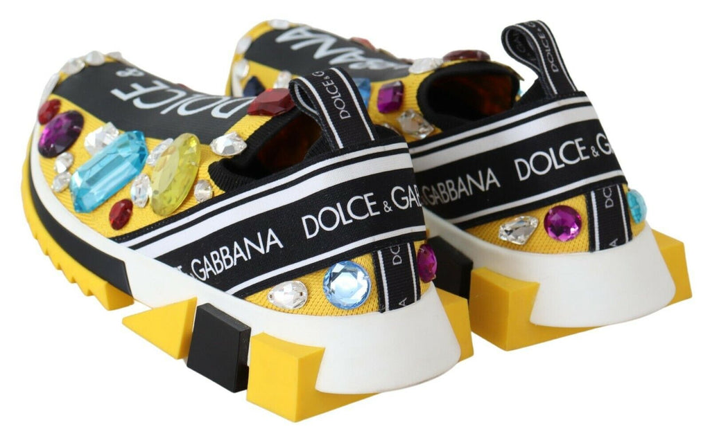 Dolce & Gabbana Yellow Multicolor Crystals Sneakers Shoes by Dolce & Gabbana